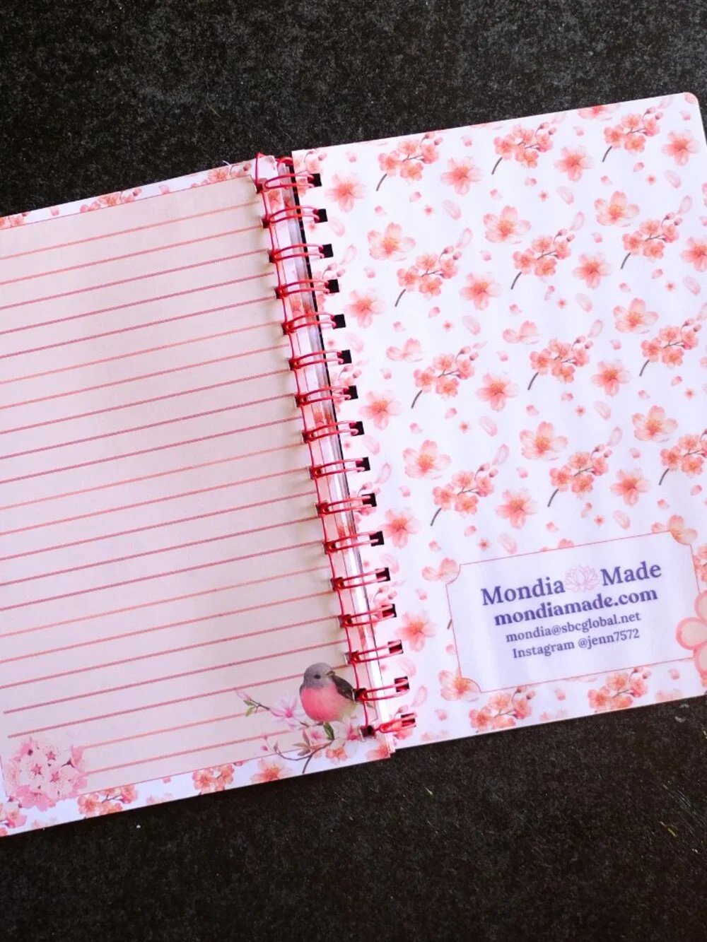 Handmade Beautiful Daily Planner Bound Notebook, notes, gift, cherry blossom